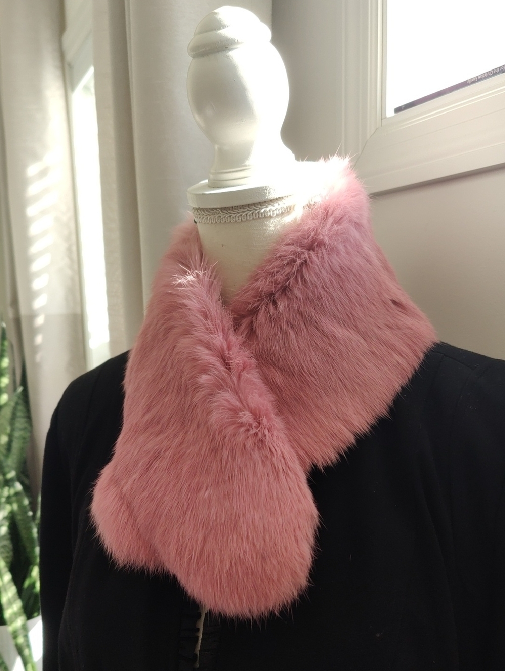 Vintage Cejon Pink Genuine Rabbit Fur Collar Scarf Women Accessories Y2K Cottage